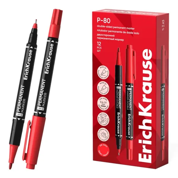 ErichKrause Rotulador Permanente Doble Rojo - Punta Bala 1.65mm y Punta Aguja 0.45mm