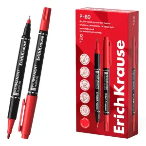 ErichKrause Rotulador Permanente Doble Rojo - Punta Bala 1.65mm y Punta Aguja 0.45mm