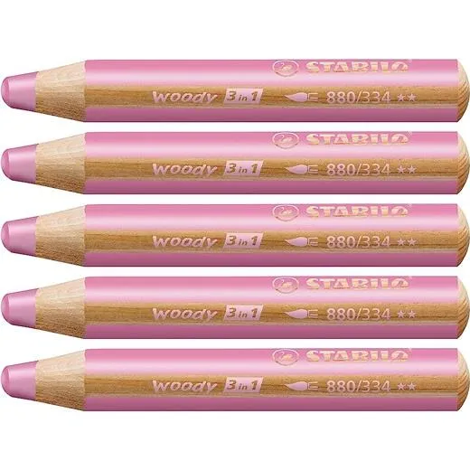 Stabilo Lápices De Colores Woody 3 En 1 Rosa Estuche 5 Ud