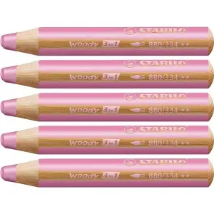 Stabilo Lápices De Colores Woody 3 En 1 Rosa Estuche 5 Unidades