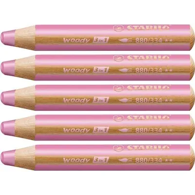 Stabilo Lápices De Colores Woody 3 En 1 Rosa Estuche 5 Unidades