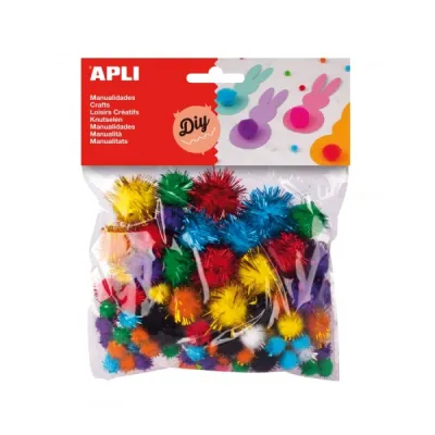 Apli Pack de 78 Pompones Brillantes para Manualidades y Decoraciones Surtidas