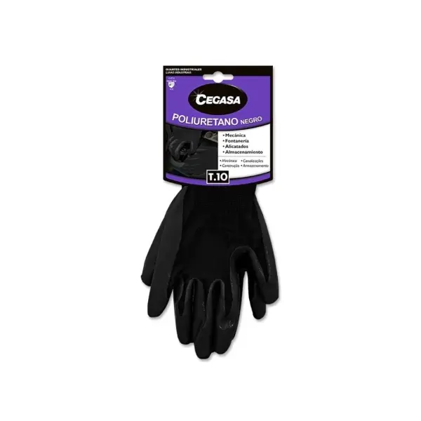 Cegasa Guantes de Trabajo Talla 10 en Poliester con Recubrimiento de Poliuretano, Negro