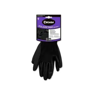 Cegasa Guantes de Trabajo Talla 10 en Poliester con Recubrimiento de Poliuretano, Negro