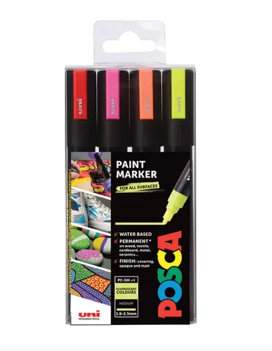 POSCA Marcador PC-5M Fluorescente No Permanente 1.8MM-2.5MM Estuche 4 Unidades