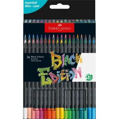 Faber-Castell Black Edition Pack De 36 Lapices De Colores - Mina Supersuave - Madera Negra - Ideales Para Dibujo Sobre Papel Claro, Oscuro Y De Colores - Colores Surtidos