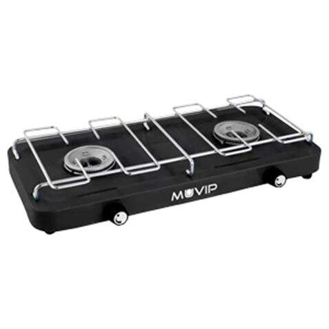 Muvip Cocina De Gas 2 Fuegos Con Parrilla Desmontable - Base Antideslizante - Color Negro