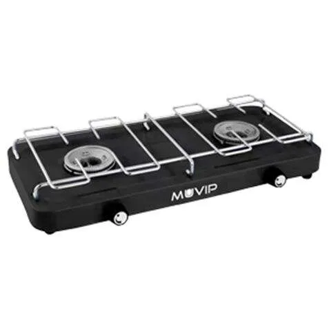 Muvip Cocina De Gas 2 Fuegos Con Parrilla Desmontable - Base Antideslizante - Color Negro