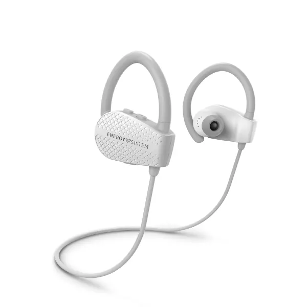 Energy Sistem Sport 1+ Auriculares Deportivos - Bluetooth 5.1 - Hasta 8 Horas De Autonomia - Microfono Con Funcion Manos Libres Y Control Por Voz - Sistema De Fijacion Secure-Fit - Resistente Al Sudor - Color Blanco