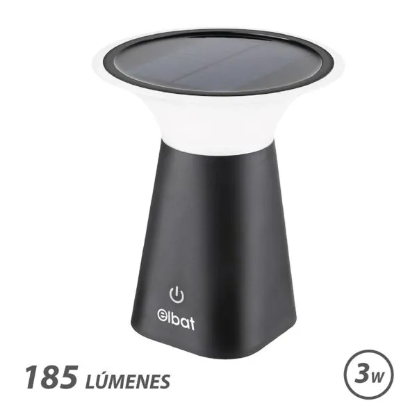 Elbat Lámpara Solar LED 185Lm 2000K Autonomía 6 Horas Color Negro