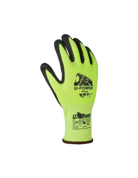 Upower Flex Guantes De Trabajo Con Destreza Y Flexibilidad - Talla 9 - Dorso Elastico Transpirable, Palma Resistente, Compatibles Con Pantallas Tactiles - Color Verde Fluorescente