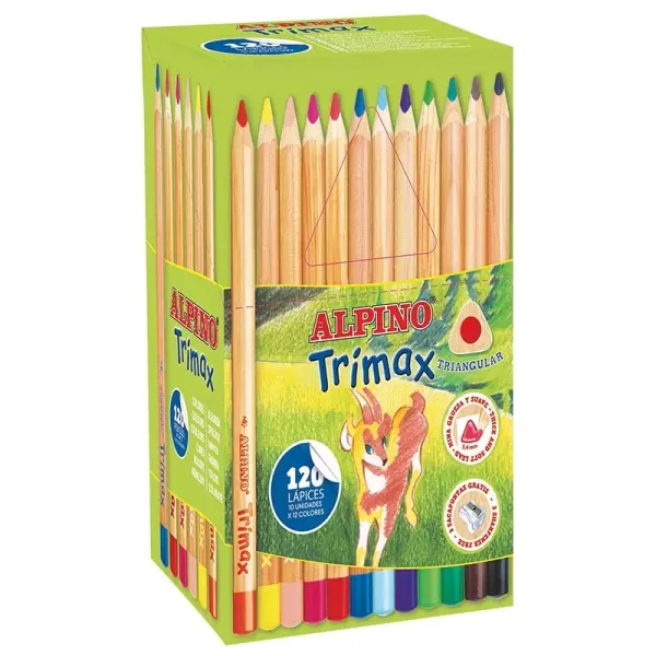 Alpino Trimax Economy Pack 120 Lápices de Colores Triangulares Gruesos + 2 Sacapuntas