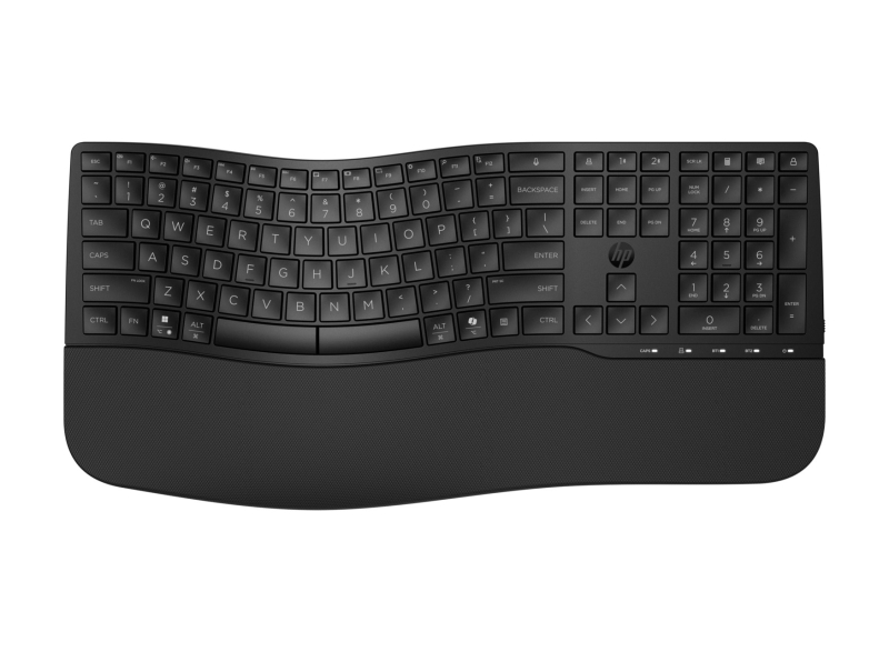 Hp 685 Teclado Inalambrico Ergonomico Dual‑Mode - Bluetooth 5.3 + 2.4Ghz - Reposamuñecas Acolchado - 23 Teclas Programables - 3 Posiciones De Inclinacion - Teclas Silenciosas De Bajo Perfil - Autonomia Hasta 36 Meses - Color Negro