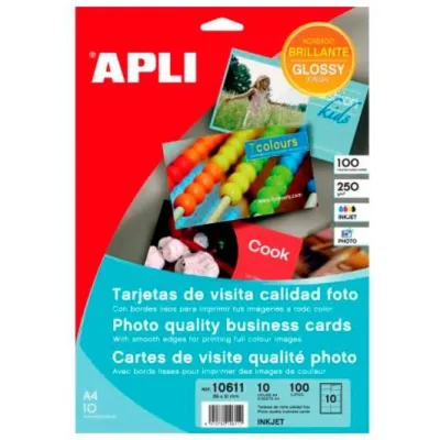 Apli Tarjetas De Visita 89X51mm 250g Blancas Brillantes - 10 Hojas