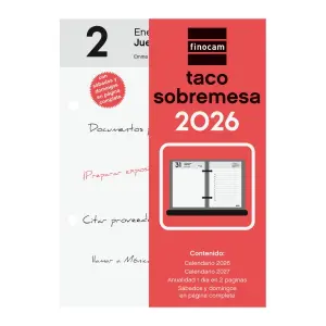 Finocam Taco de Sobremesa Anual 2026 85x35x120mm Blanco y Rojo