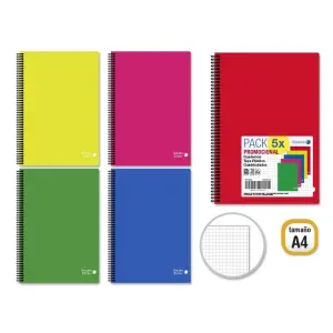 Golden Pack de 5 Cuadernos A4 80 Hojas 90gr Cuadricula 4x4 Tapa Polipropileno Colores Surtidos