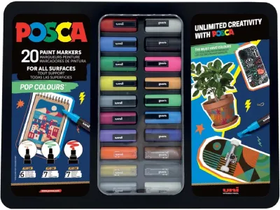 Posca Pop Colours Maleta Metálica con 20 Marcadores de Pintura Surtidos