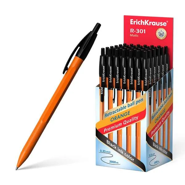Erichkrause Boligrafo Automatico R-301 Naranja Matic 07 - Cuerpo Hexagonal Opaco - Grip - Punta De 07Mm - Tinta De Secado Rapido - Color Negro