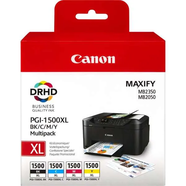 Canon Tinta Ecopack BK+C/M/Y 4XL Para Maxify IB 4050/4150 - MB 5150/5155/5350/5450 - PGI 1500XL