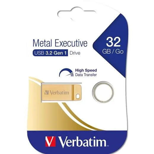 Verbatim Pendrive Metal Executive 32Gb C/Ranura Para Colgar Y Llavero Usb 3.2 Gold