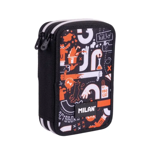Milan Plumier de 2 Pisos con Regla, Sacapuntas, Gomas, Lápices y Rotuladores Naranja 19.5x13x5cm