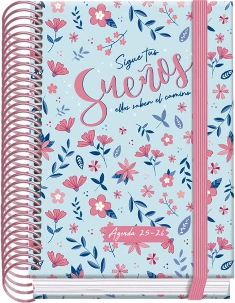 Dohe Blossom Agenda Escolar 25/26 Espiral A6 - Dia Pagina - Papel 70G/M2 - 4 Hojas De Pegatinas - Cubierta De Carton Plastificado - Cierre Con Goma Elastica