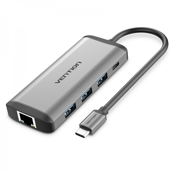 Vention Docking Station 7 En 1 Usb-C A Hdmi 4K/3Xusb3.0/Rj45/Lector Sd/Tf/Pd87W - 0.15M - Color Gris