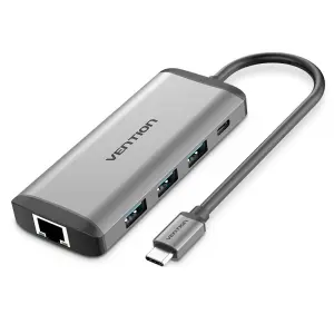 Vention Docking Station 7 en 1 USB-C a HDMI 4K, 3xUSB 3.0, RJ45, Lector SD/TF, PD 87W, Gris