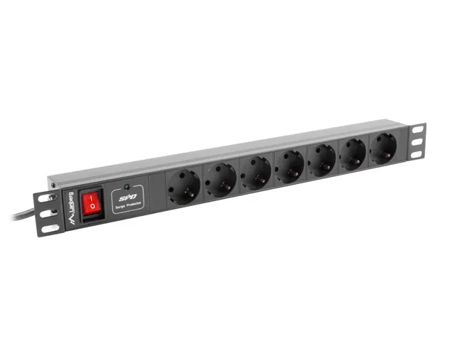 Lanberg PDU-07F-0200-BK unidad de distribución de energía (PDU) 7 salidas AC 1U Negro