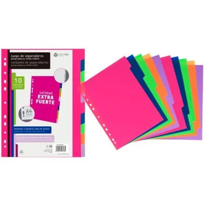 Carchivo Separadores A4 PP Extra Fuerte 10 Posiciones Fashion Colores
