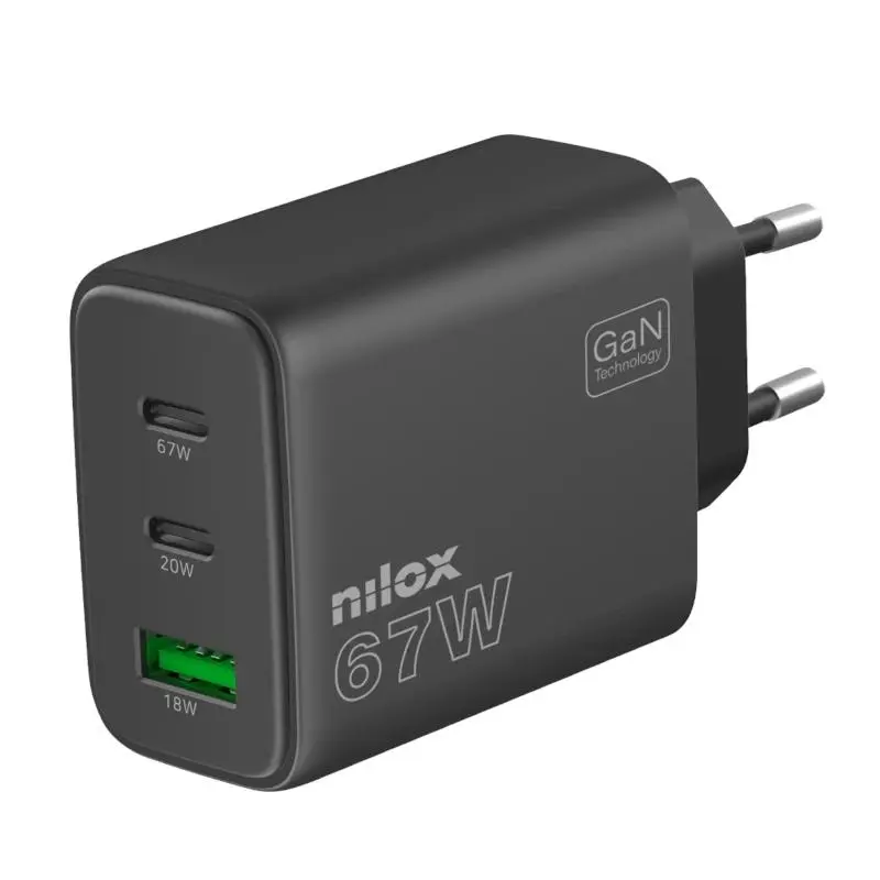 Nilox Cargador 67W con 2 Puertos USB-C y USB-A