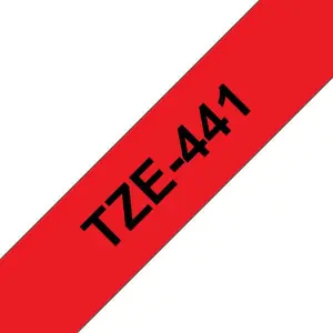 Brother TZe441 Cinta Laminada Etiquetas Negro sobre Rojo 18mm x 8m