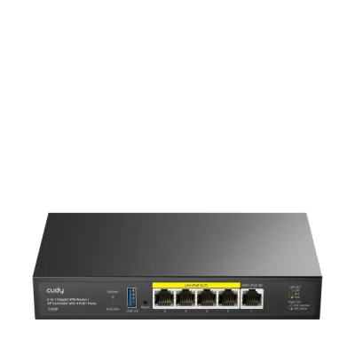 Cudy Router VPN 1Gbps Ethernet, 4 Salidas GbE PoE 60W, Administra 200 Puntos de Acceso, USB 3.0, Metal, Negro