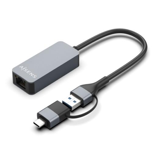 Aisens Conversor Usb3.2 Gen1 Usb-A+Usb-C A Ethernet 2.5G 10/100/1000/2500 Mbps, Gris, 15 Cm