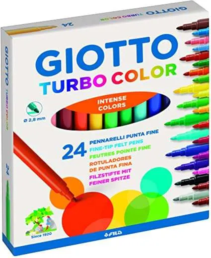 Giotto Turbo Color Pack de 24 Rotuladores Punta Fina 2.8 mm Tinta Lavable Surtidos