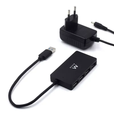 Ewent Hub USB 4 en 1 con Alimentación Externa - USB 3.2 Gen1 - 52.5cm - Negro