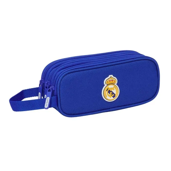 Safta Real Madrid Portatodo - 3 Compartimentos Con Cremalleras - Asa Lateral - 1.25L - 210X70X85Mm - Color Azul