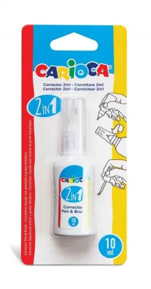 Carioca Corrector 2 en 1 - Bolígrafo y Pincel de Nylon Suave - Punta Metálica - Color Blanco