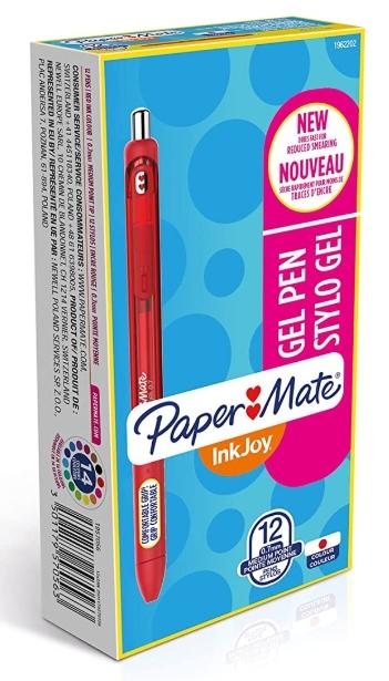 Paper Mate Inkjoy Gel Brillante Bolígrafo Retráctil Punta Media Rojo Caja -12U-