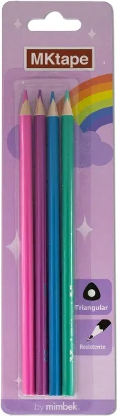 MKtape Pack de 4 Lápices Triangulares de Colores Pastel - Mina 3,0mm Resistente a la Rotura