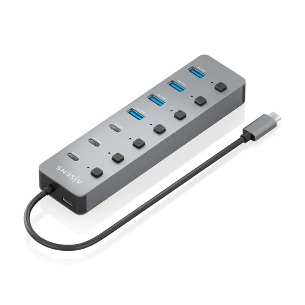 Aisens Hub USB-C 3.2 Gen2 10G - 4xUSB-A, 3xUSB-C, 1xUSB-C PD3.0 100W - Gris