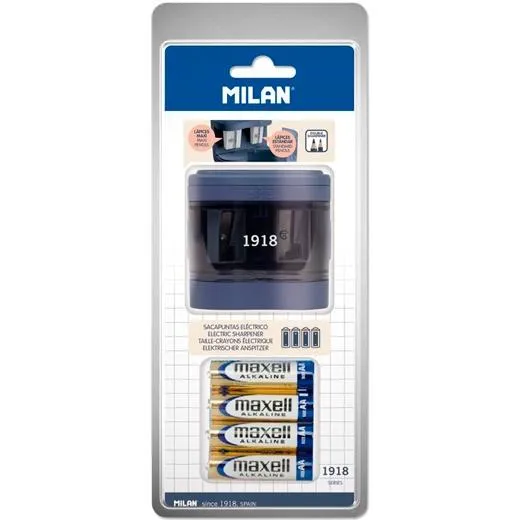 Milan Afilalápices Eléctrico Maxi-Regular Serie 1918 C/Depósito Azul Marino Blister