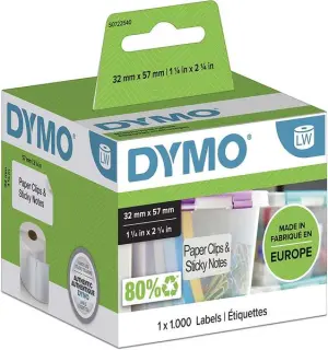 Dymo Etiquetas Transferencia Térmica 11354 Negro Sobre Blanco 32x57mm (Rollo 1.000ud)