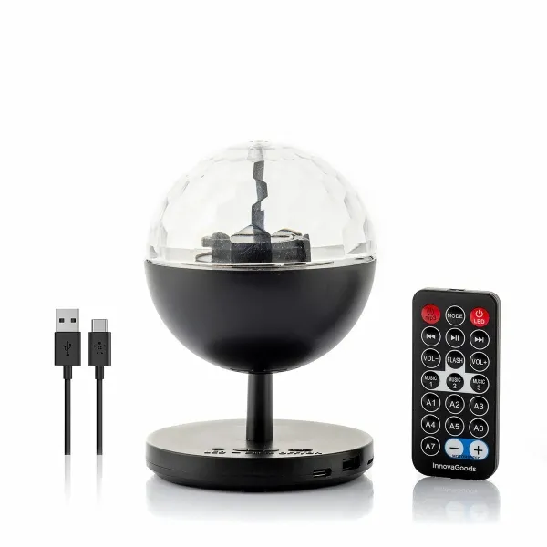 Innovagoods Istarlyt Proyector Led Recargable Con Altavoz - Bluetooth - Bateria 800Mah - Mando A Distancia - Funcion Rotativa - Antideslizante - 10.7X15.3Cm - Color Negro