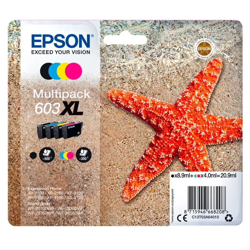 Epson 603XL Pack de 4 Cartuchos de Tinta Originales para Impresoras