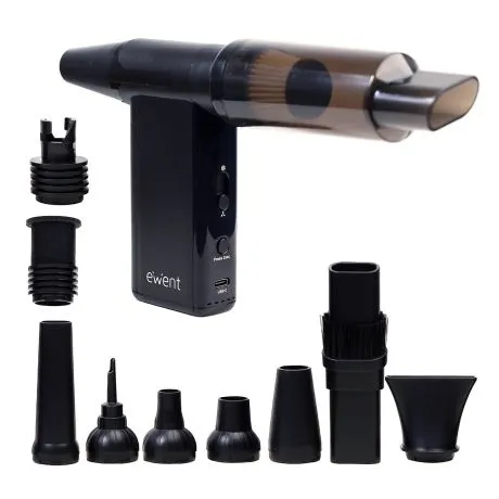 Ewent Pistola De Aire Comprimido - Aspirador, Bomba De Vacio E Inflador - 8 Velocidades -180000 Rpm  - Bateria De 8000Mah - Color Negro