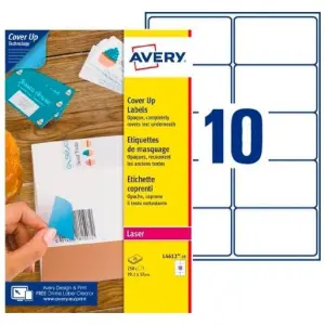 Avery Etiquetas Adhesivas Para Enmascaramiento 99,1x57mm 10x25H Láser Blanco