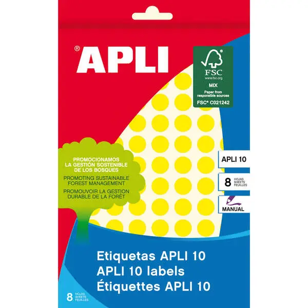 Apli Pack de 1.008 Etiquetas Redondas Ø 10mm - Adhesivo Permanente - Color Amarillo