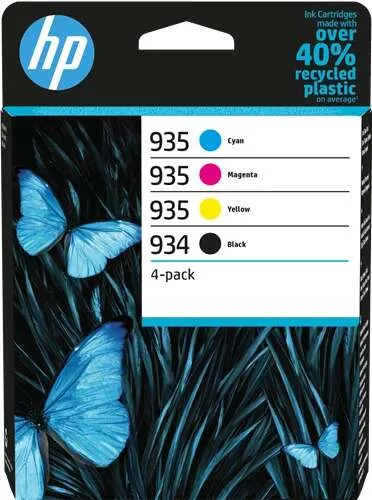 HP Tinta Negra, Cian, Magenta y Amarillo para OfficeJet Pro 6200/6800 - Pack de 4 Nº 934/5
