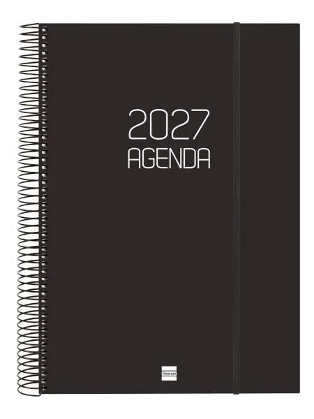 Finocam Agenda Espiral Basics Opaque Anual 2027, 1 Día por Página, E40, 210x297mm, Negro